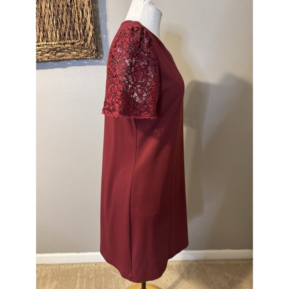 Draper James Dress Medium Burgundy Ponte Lace Puff Sleeves Washable - Picture 6 of 13